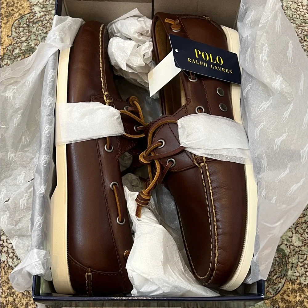 Ralph Lauren Men's Merton Brown Leather Boat Shoes